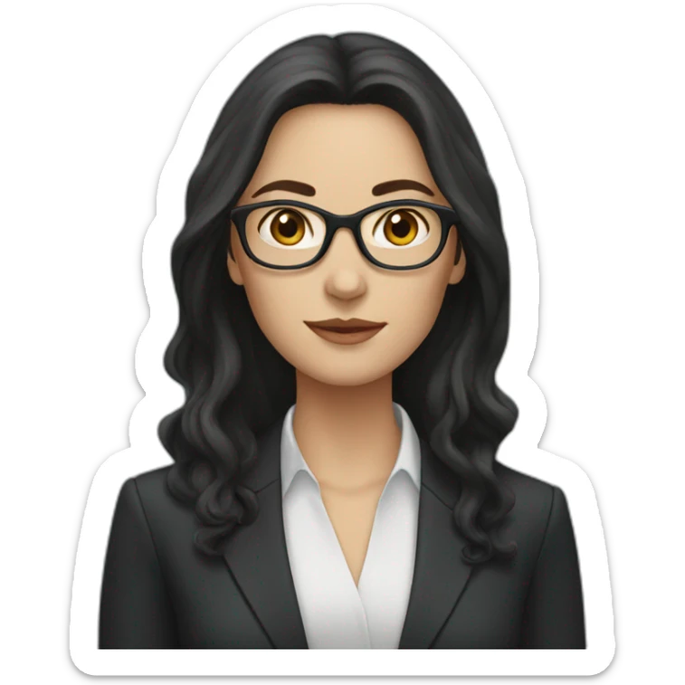 white woman with glasses and long dark hair wearing a suit sticker