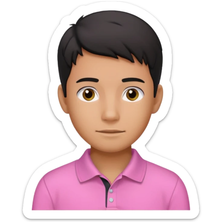 generate a pretty bratz boy wearing a pink polo shirt. Black middle part hair. handsome sticker