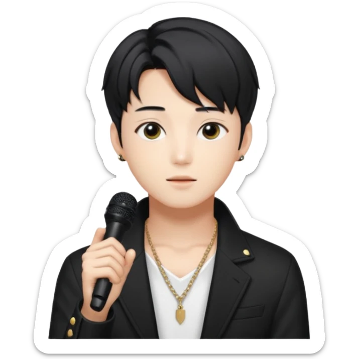 Draw a Korean male idol with black parted hair, earpiece mic & stylish stage outfit, inspired by Jungkook of BTS. sticker
