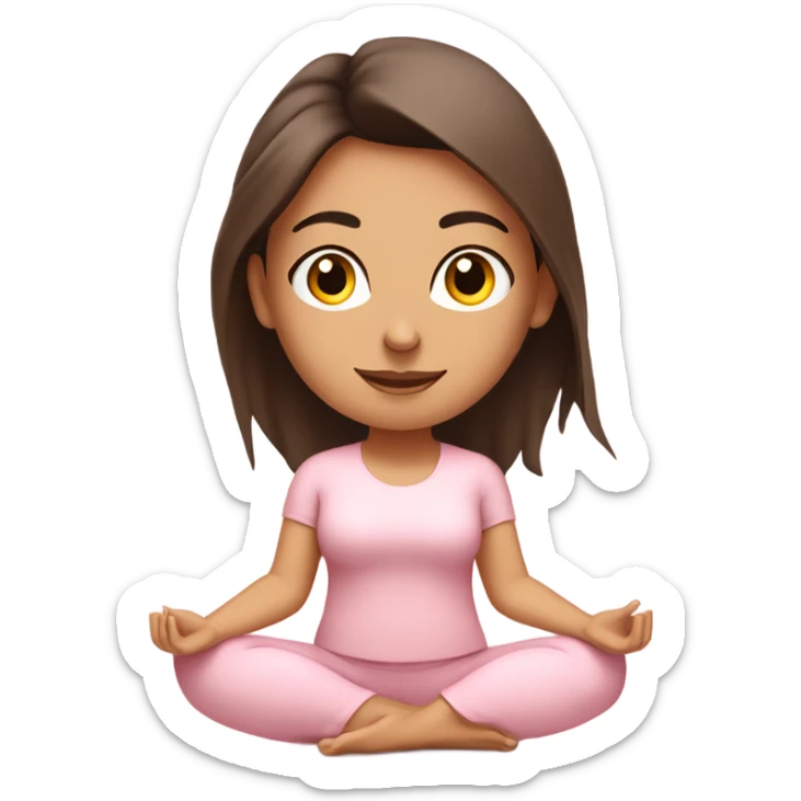 Brunette yoga beautiful girl in light pink clothes sitting on a yoga mat sticker