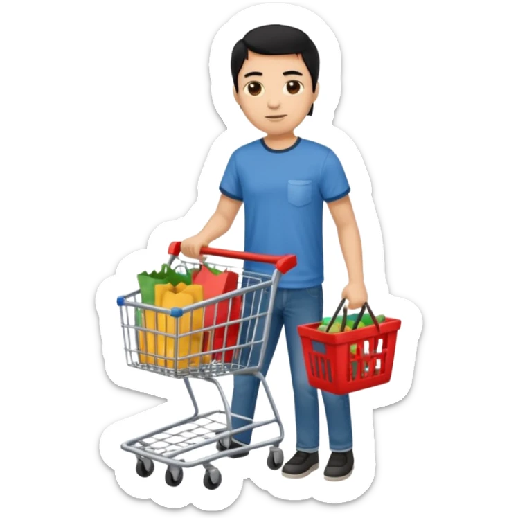 man-with-a-shopping-cart-full-body black hair light brown skin sticker