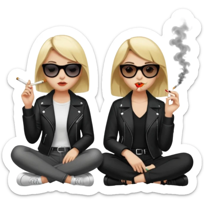 Blonde hair girl and black hair girl smoking cigarettes edgy sitting on curb sunglasses  sticker