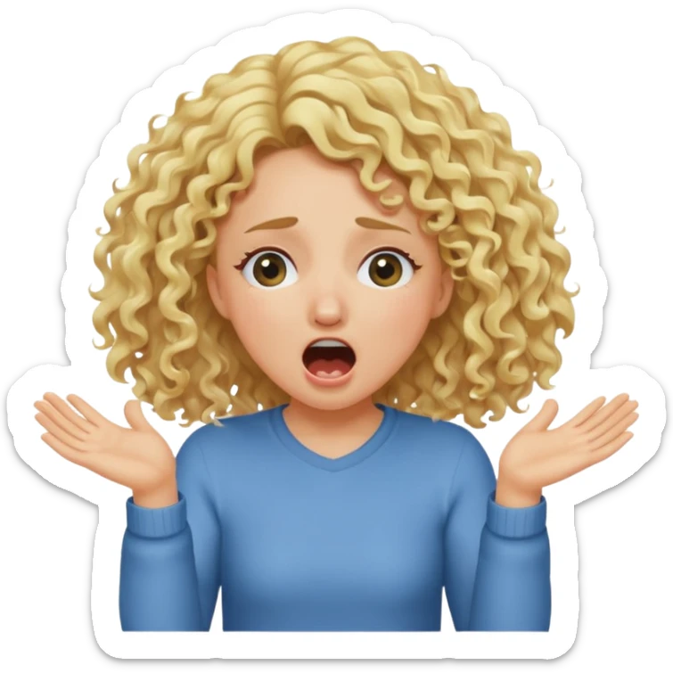 Emoji di ragazza bionda riccia che urla e mette una mano ben aperta in faccia davanti gli occhi sticker