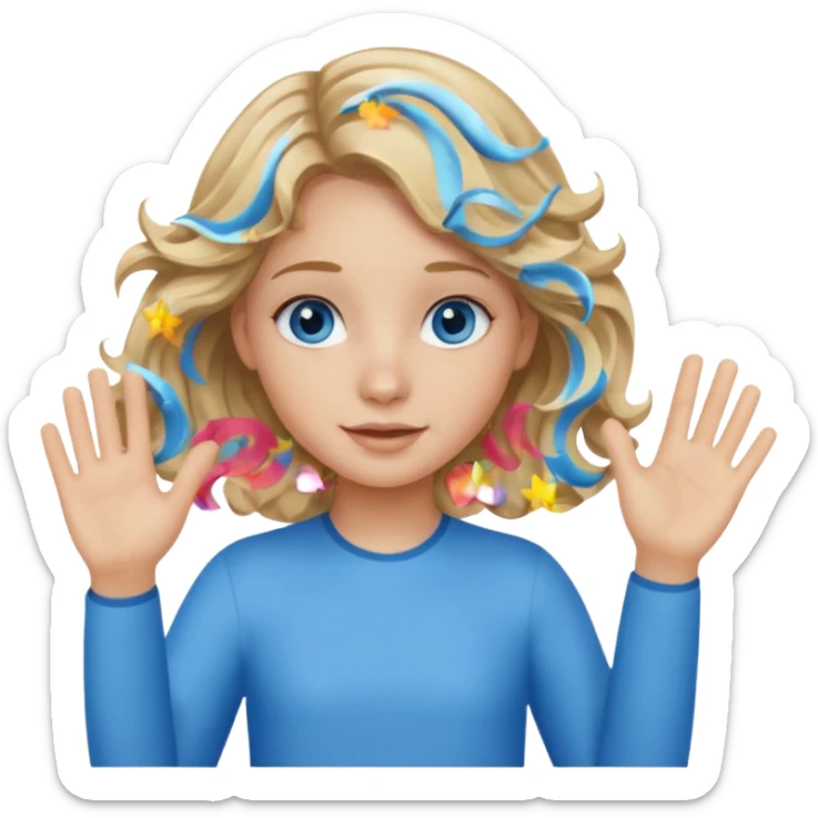 teen girl with wavy dirty blonde hair and ocean blue eyes waving sticker