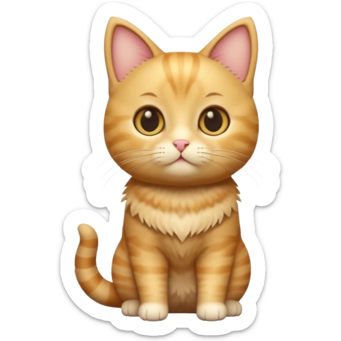 A 3D cartoon golden tabby Munchkin cat with short legs, wide eyes, and warm fur pattern, cinematic lighting, Memoji-style rendering.. full body or half body. sticker
