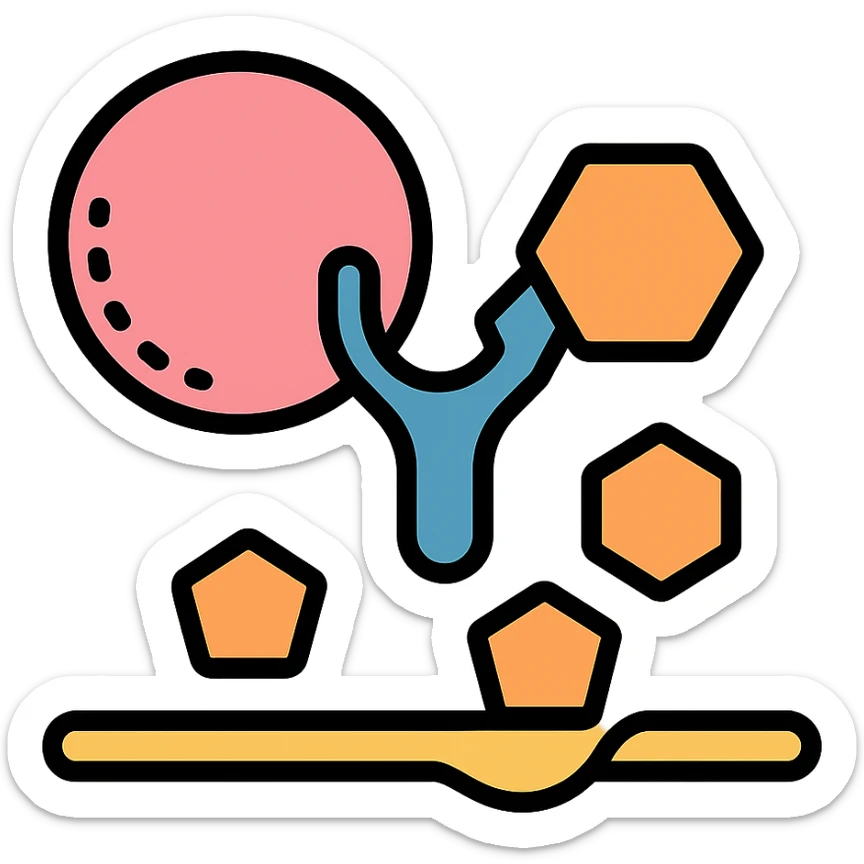 Ultra-detailed illustration of enzyme digestion: amylase breaking starch into sugars near a cell membrane. Clean white background, no text. Scientific but simple sticker