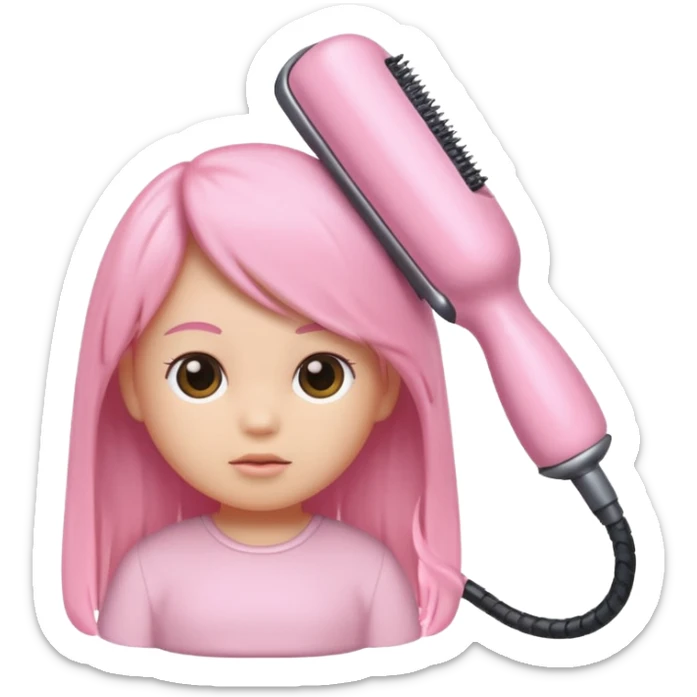 A baby pink color with hair iron in iOS emoji style, 3D icon, plastic texture, soft reflection, minimalist design. sticker