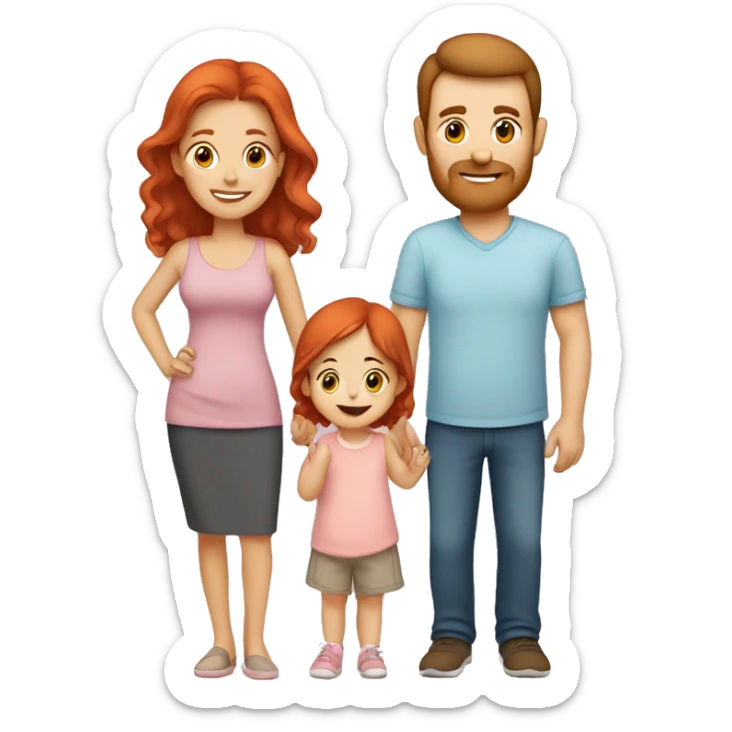 Parents with a baby girl - mom has red hair, dad has brown hair and the baby is a girl. All of them are Caucasian  sticker