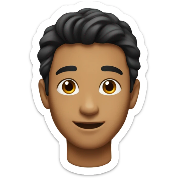 A young man with caramel skin, slightly longer black hair, a smiling face without a beard. Clean eyebrows  sticker