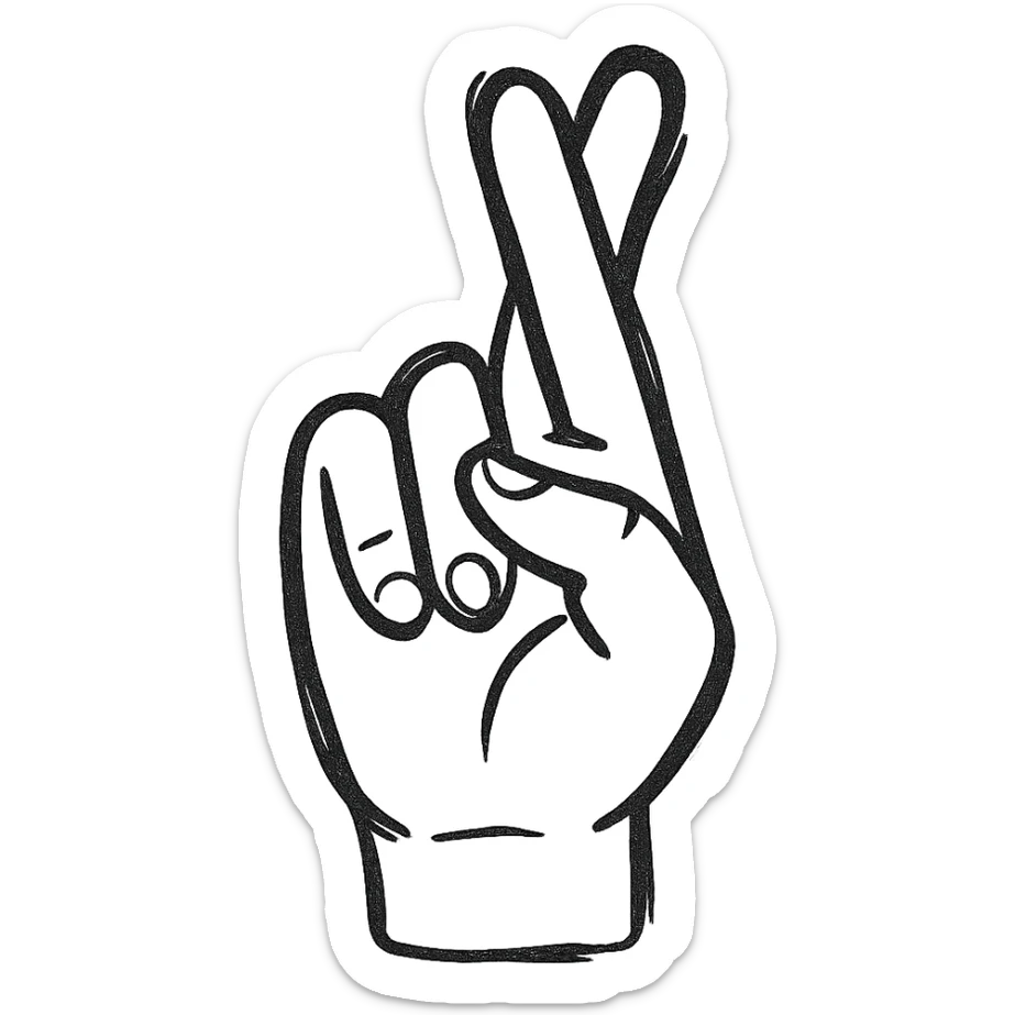 simple and clear icon of a hand showing the letter R in American Sign Language with index and middle fingers crossed, palm facing forward sticker