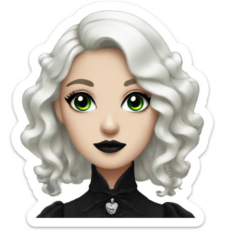 Goth lady with black lolita dress, green eyes, black eyeshadow sticker