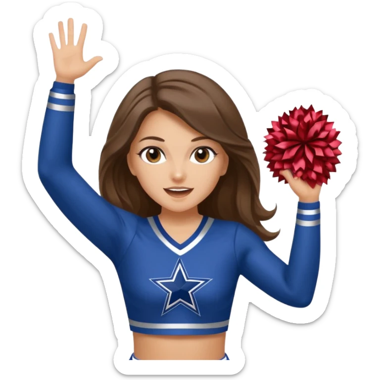white happy long haired brunette girl hazel eyes in dallas cowboy cheerleader outfit cheering sticker