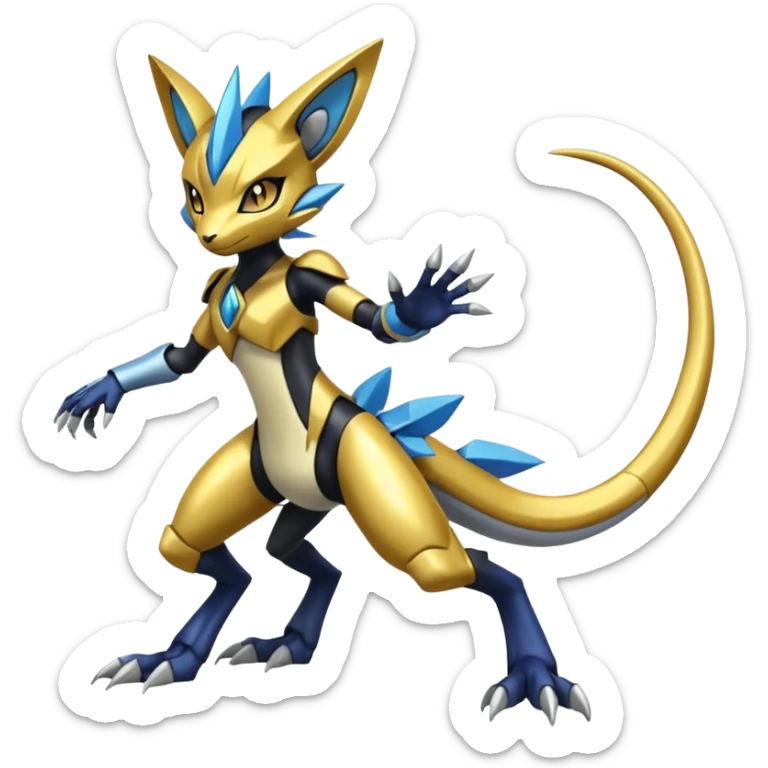 Modern Futuristic Cyber-Meloetta-Greymon-Greninja-Zeraora-Pokémon-Digimon-Fakémon-fusion-hybrid-creature sticker