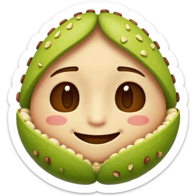 can you make a cuite pistachio emojii that is pixalited and wear th echaracter laught/ smile to the point where it closes it eyes  sticker