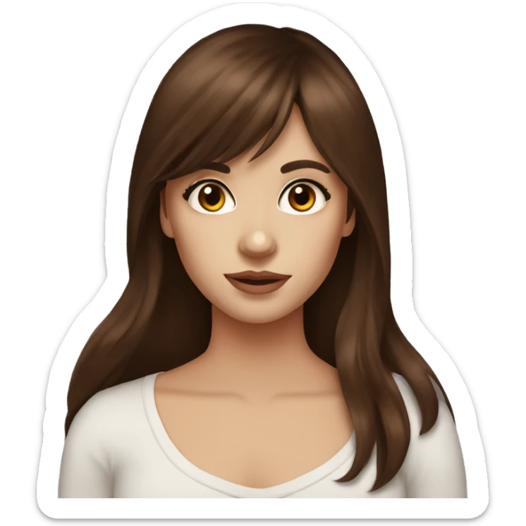 beautiful girl with long dark auburn hair and curtain bangs with brown eyes sticker