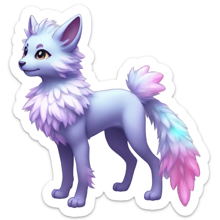 Shiny Sparkly Colorful Fluffy beautiful fantasy Kawaii Ethereal Anthro Sona Fakemon-animal Full Body sticker