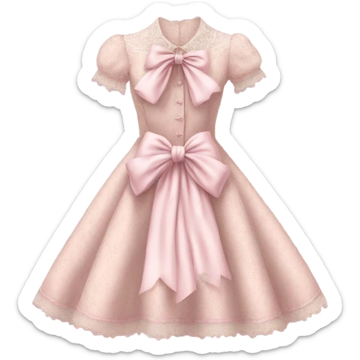 highly detailed pale pink Vintage bow dress with lace and florals  sticker