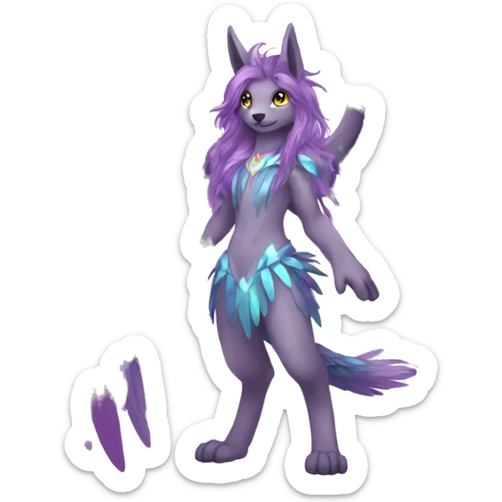 Anthro Sona Cool Cute Adorable Colorful Shy Winged Shiny Fakemon-Fantasy-Creature With Long Hair-Mane Full Body sticker