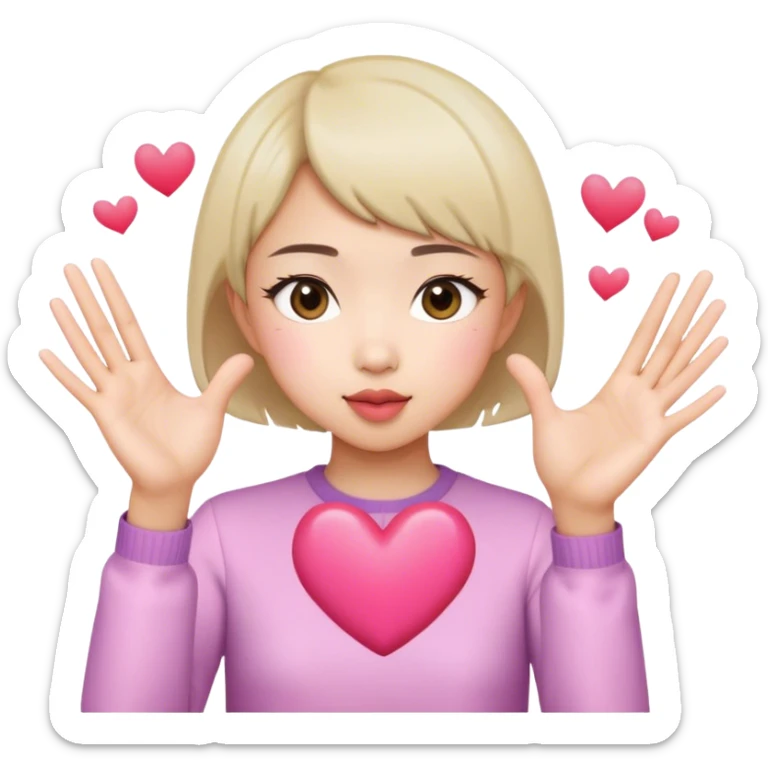 Short hair Asian girl kissing with pinky heart  sticker