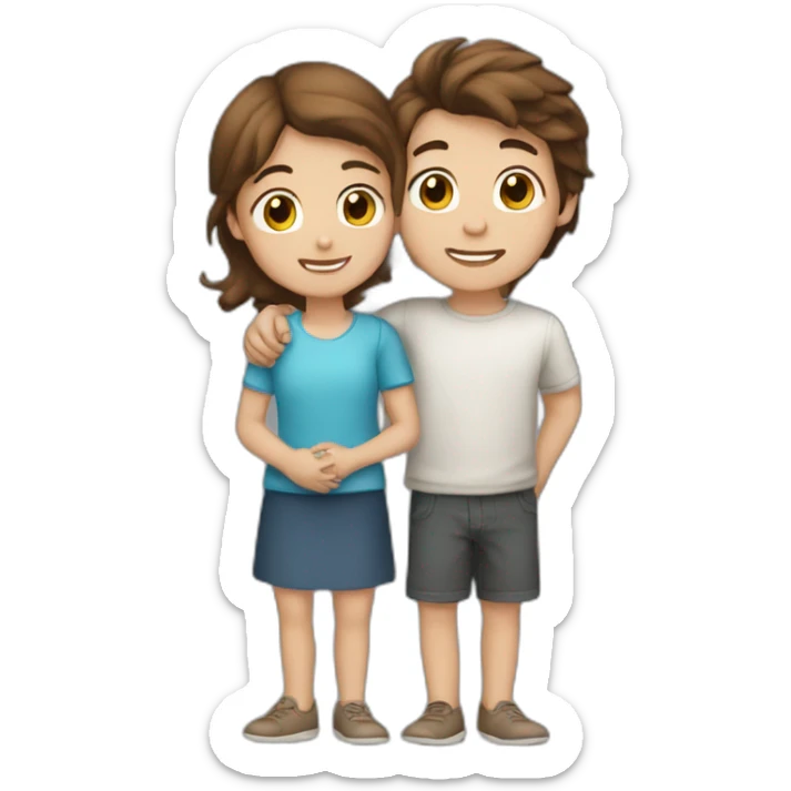 boy-brown-hair hug girl with brown-hair sticker