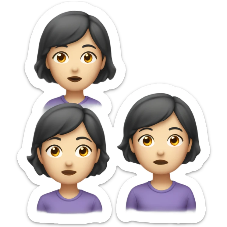  a 35-year old, female, Asian woman, short hair, inquisitive, hand on chin, deep thinking sticker