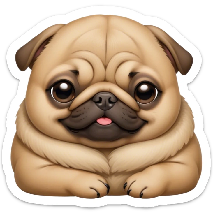 Cinematic Meme-Worthy Chubby Sleeping Fawn Pug Portrait Emoji, Head resting peacefully with a contented smile, showcasing a delightfully chubby build and a luxuriously soft fawn coat, eyes shut in a serene nap, Simplified yet hilariously adorable features, highly detailed, glowing with a soft, drowsy light, high shine, relaxed and utterly lovable, stylized with an air of playful laziness, bright and heartwarming, soft glowing outline, capturing the essence of a comically sleepy companion, so meme-worthy it feels like it could instantly become the next viral sensation of adorable slumber! sticker