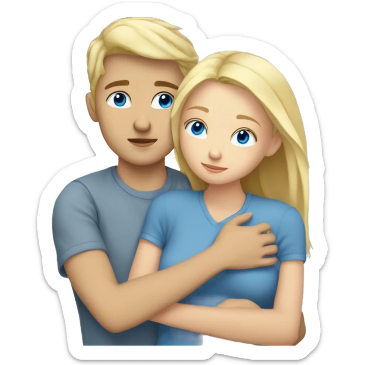 blonde girl cuddling with blonde boy blue eyed- bed sticker