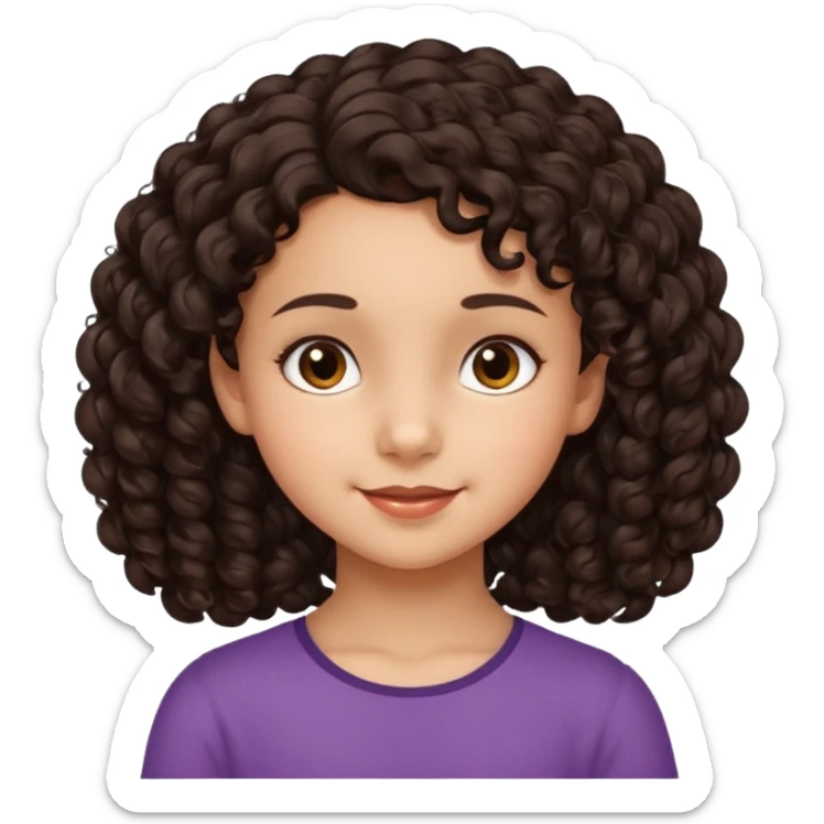 10 year old girl, morena, dark brown curly hair, smirking expression, face in profile sticker