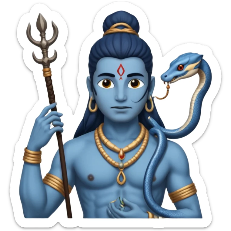 Mahadev real god  shiv not like cartoon  blue body and trishul and and had damru and nack around sanke  sticker