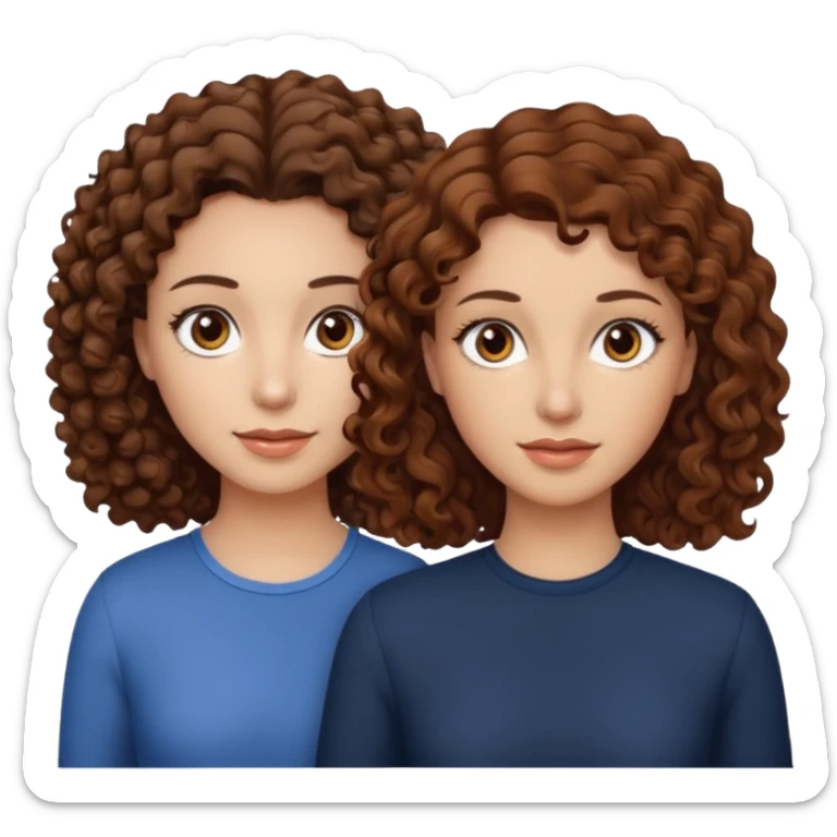 A woman with brown curly hair and brown eyes next to a woman with a slightly lighter shade of brown hair but the same brown eyes sticker