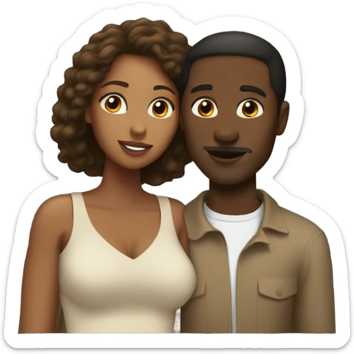 Black guy tan girl brown hair kissing sticker