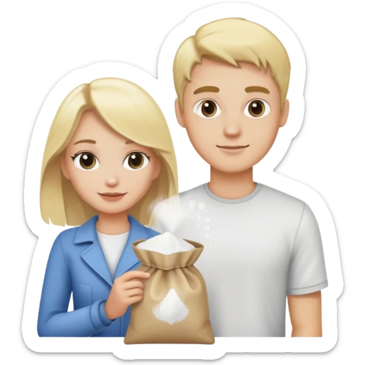 Blonde guy and blonde girl holding a bag of white powder sticker