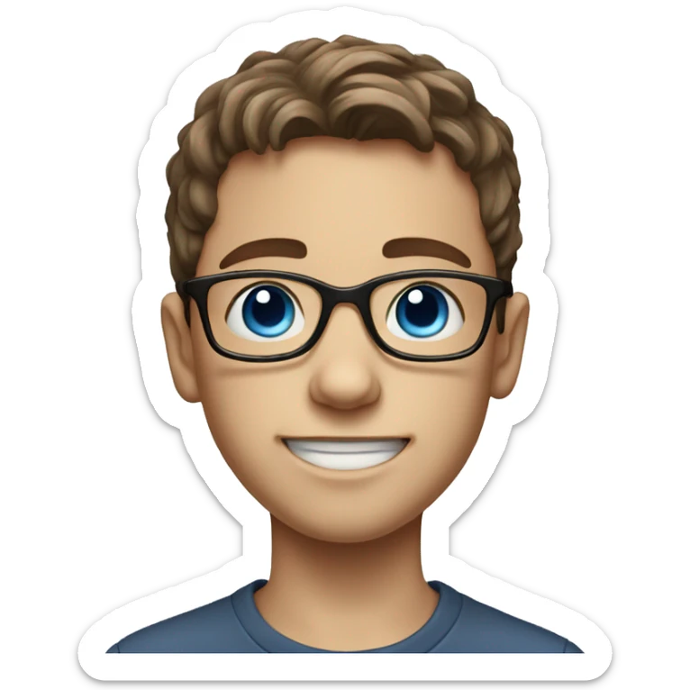 realistic portrait of boy with blue eyes and brown hair wearing glasses sticker