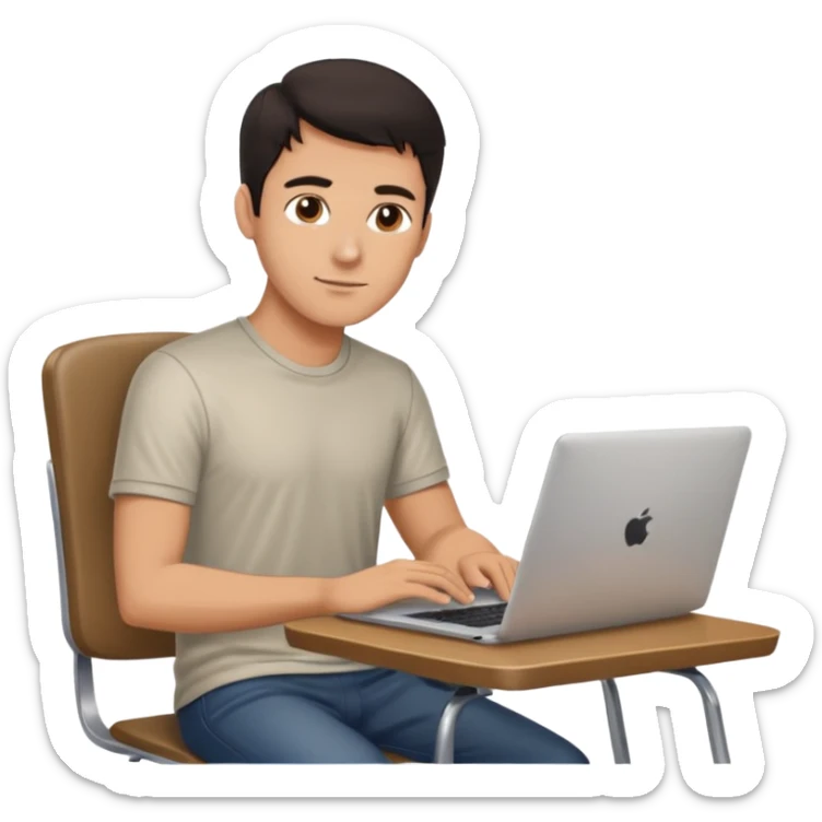 Rich man working setting on a chair in shirt, dark hair, and near the table with laptop he is german very beautiful looks like sticker