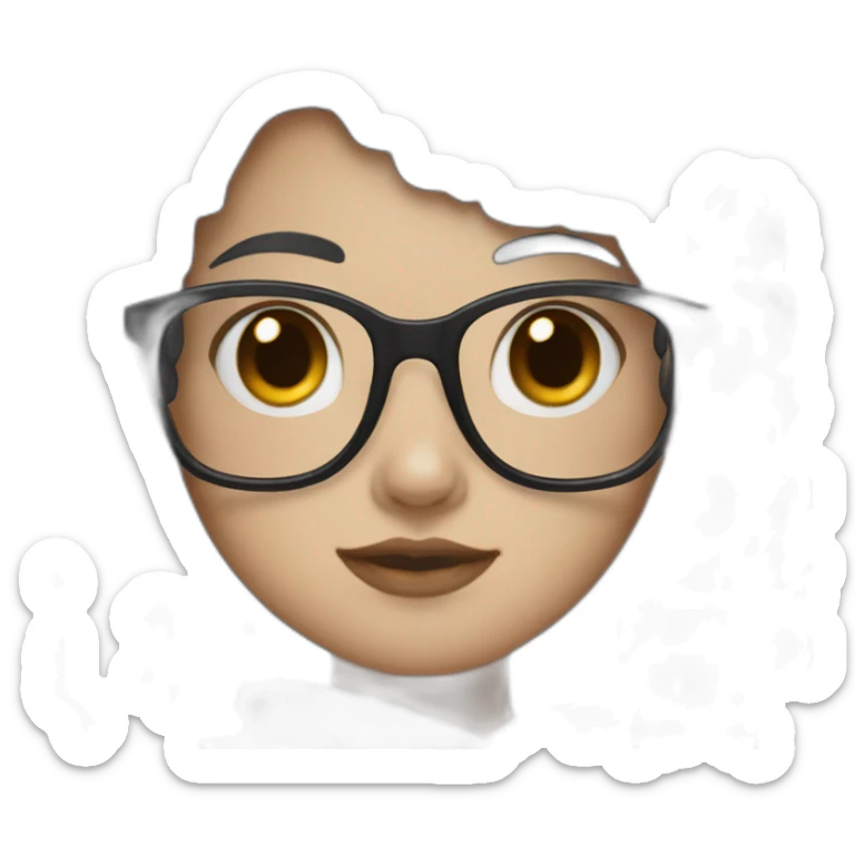 Create me a girl with a square cut, black hair, and square glasses. She has a white skin and brown eyes sticker