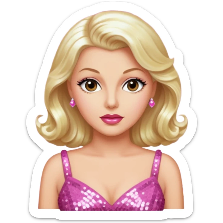 Lana Turner with long platinum blonde hair, pink sequin dress sticker