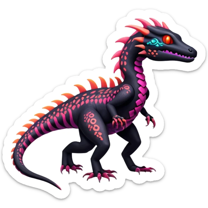 futuristic lush warm-colored neon-colored Fakémon-Trico-Salazzle-Salandit-creature (full body) sticker