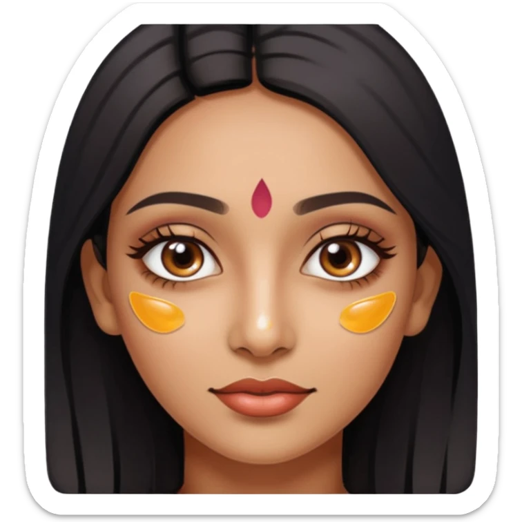 make an emoticon of a woman that has gel-like under eye patches of skincare of transparent color and make the woman slighlty indian sticker