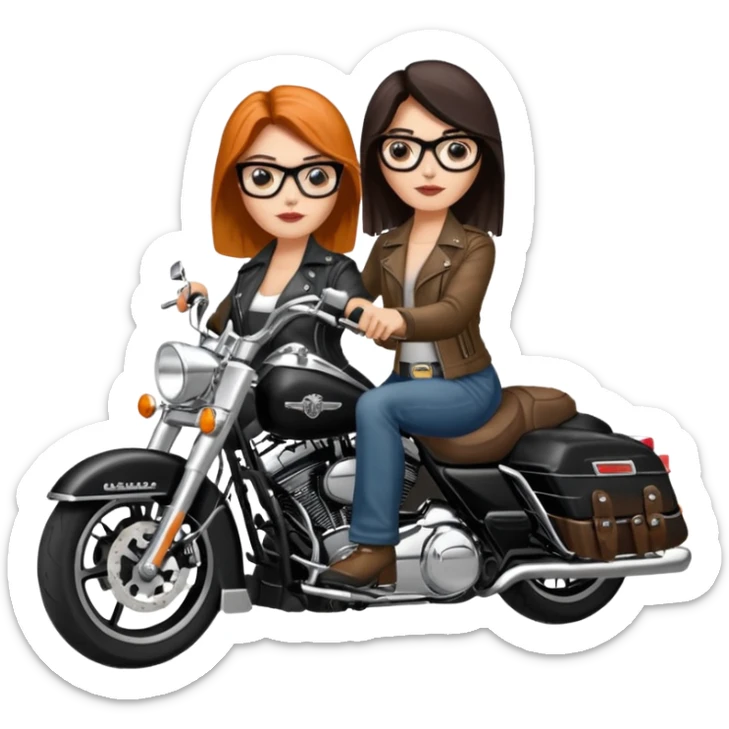 Un couple de biker sur une harley road king noire, l'homme n'a pas de moustache et une paire de lunettes demetz ros21, la fille a des cheveux plus dans les tons chatain sticker