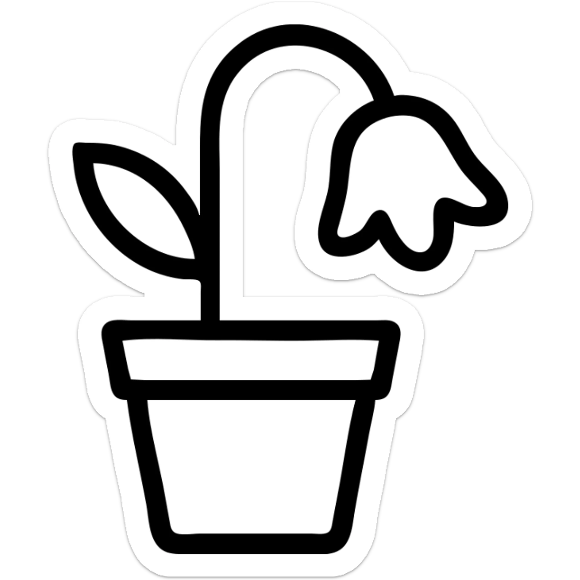minimal, no text icon of a wilted flower in a pot, symbolizing 'Forsaken' sticker