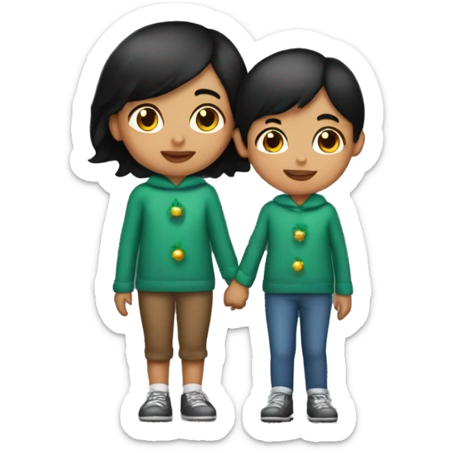 Hispanic girl with short black straight hair holding little boys hand at Christmas parade  sticker