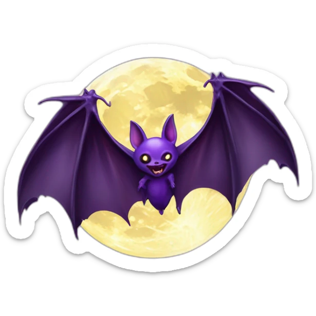 purple dripping vampire bat wings flying in front of white yellow large realistic color full moon sticker
