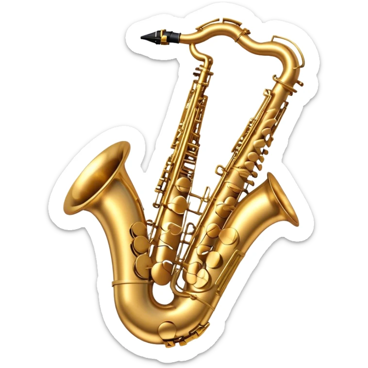 Cinematic Realistic Saxophone, smooth, curving brass body with a golden finish, soft reflections of warm light catching the details, a player’s fingers carefully pressing the keys, glowing with a jazzy, atmospheric charm. sticker