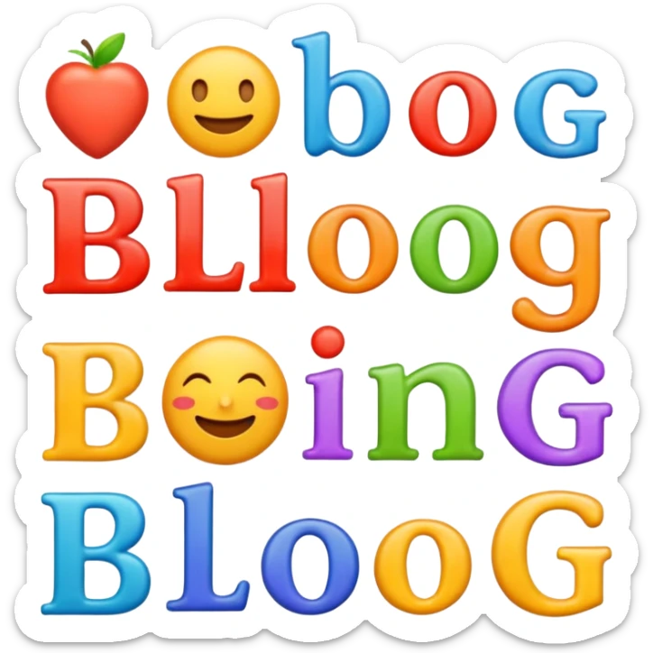 the word BLOG in bright colors, traditional emoji style, subtle drop shadow, transparent background sticker