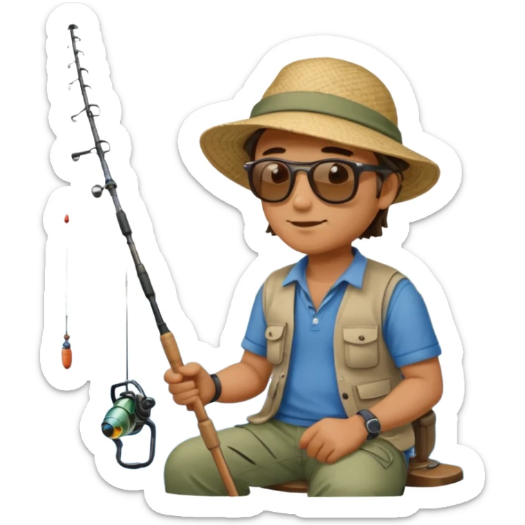 
man sitting fishing near the lake sticker