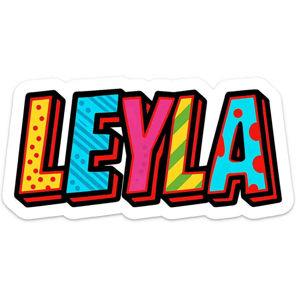 creative and eye-catching wordmark of the name LEYLA in vibrant colorful pop art style sticker