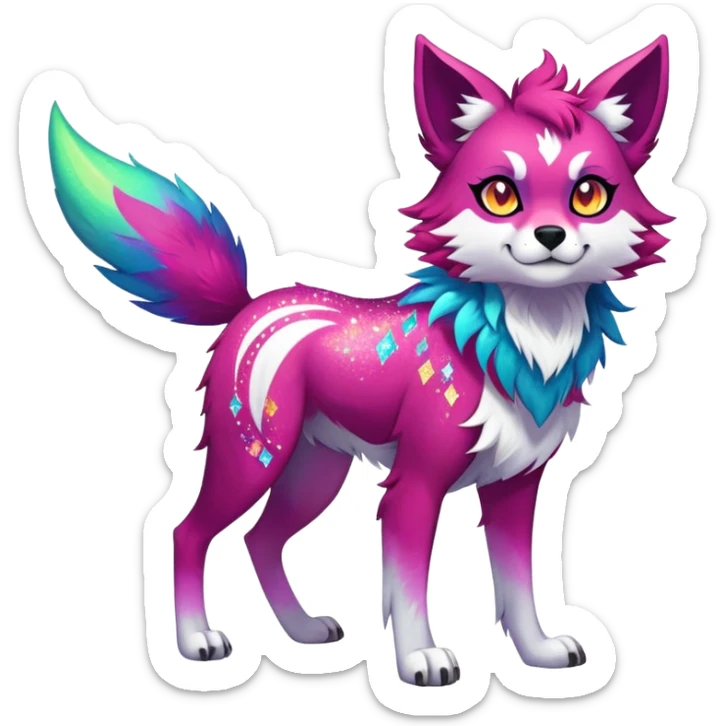 Vibrant edgy badass Falvie-Fionbri-creature-sparkle-canine-fursona, full body, with random markings sticker
