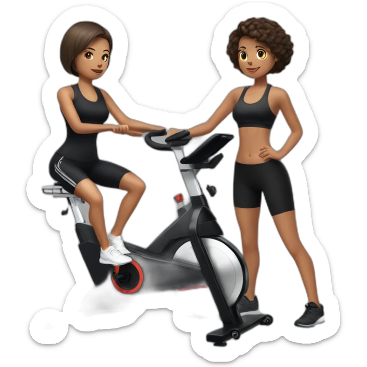 realistic exercise bike and one girl with short hair in black sportswear sticker