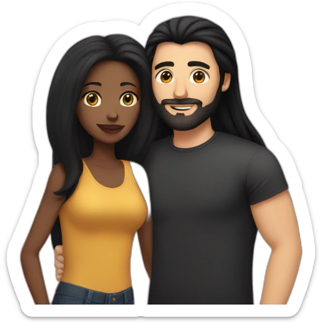 White man with a buzz black hair and a black beard kissing a black woman with long black straight hair sticker