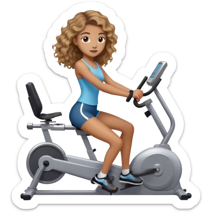 pretty teen Girl with brown and blond wavy hair on an ergometer sticker